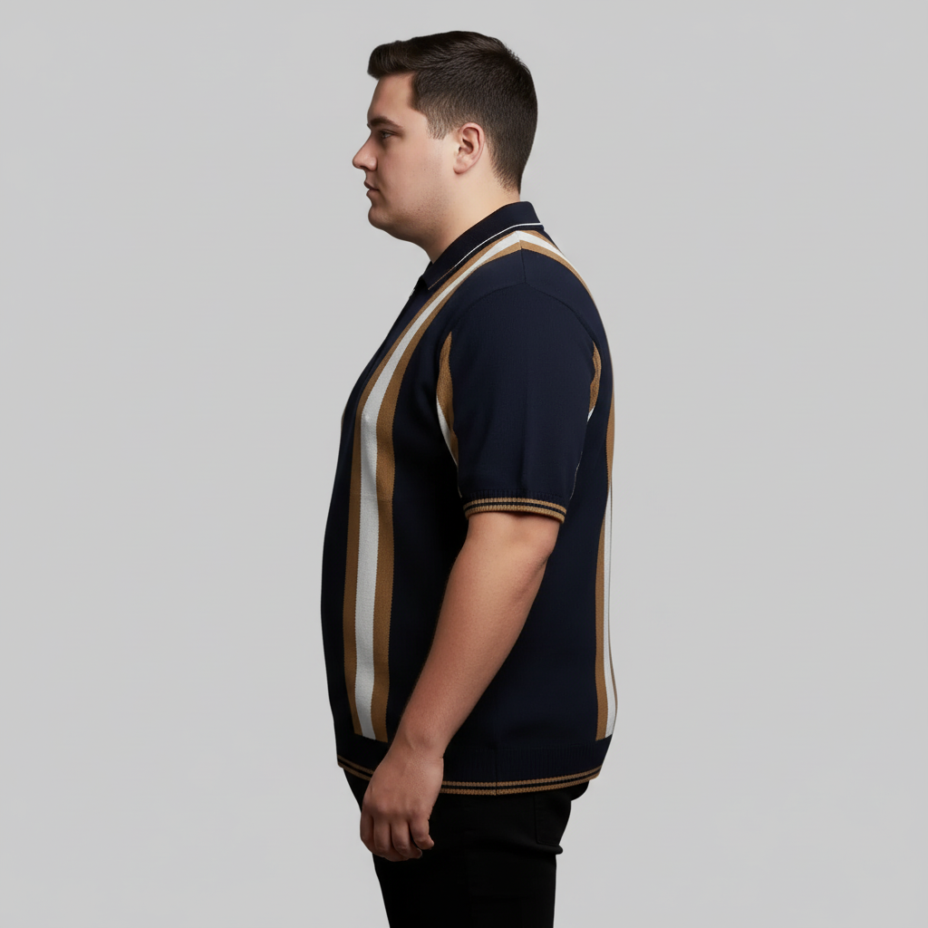 Navy Vertical Stripe Polo T-Shirt PSM-10642