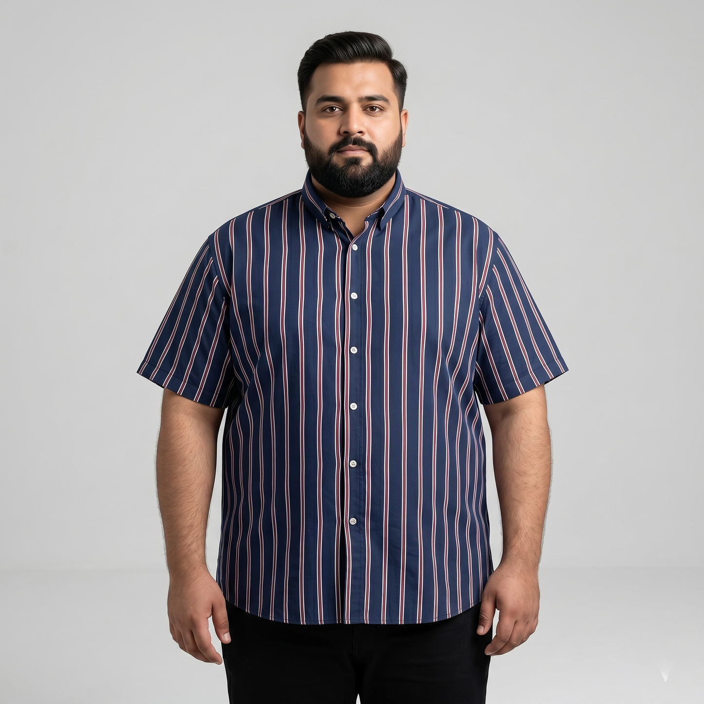 Navy Vertical Striped Half Sleeve Casual Shirt PSM-11194