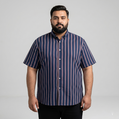 Navy Vertical Striped Half Sleeve Casual Shirt PSM-11194