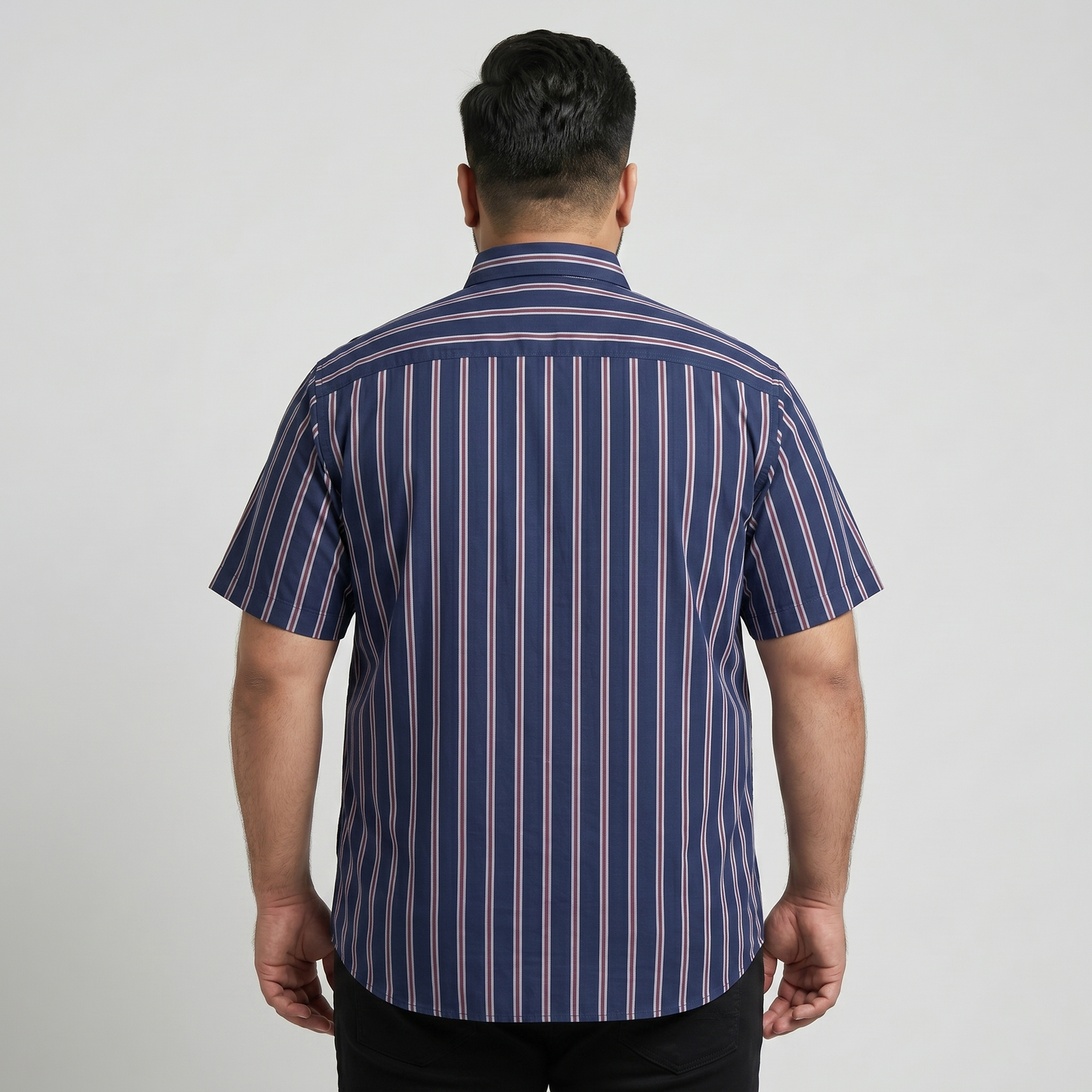 Navy Vertical Striped Half Sleeve Casual Shirt PSM-11194
