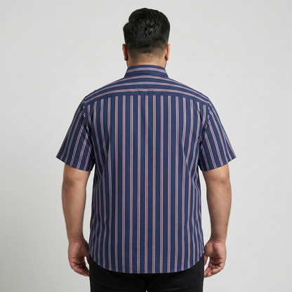 Navy Vertical Striped Half Sleeve Casual Shirt PSM-11194