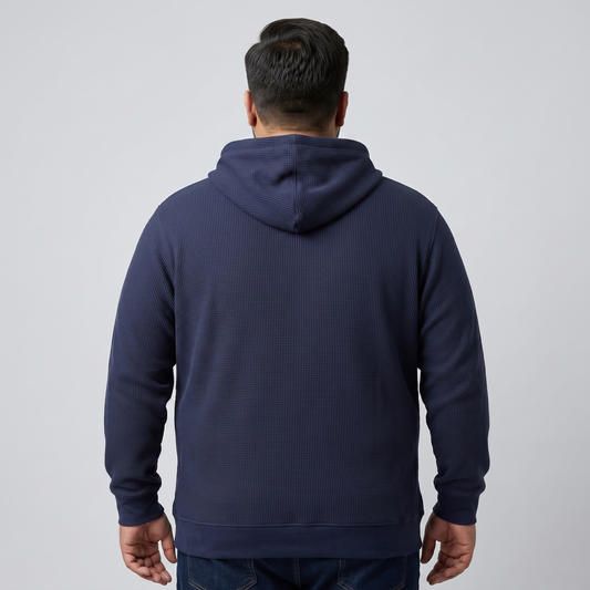 Navy Waffle-Knit Big & Tall Thermal Pullover Hoodie PSM-6111