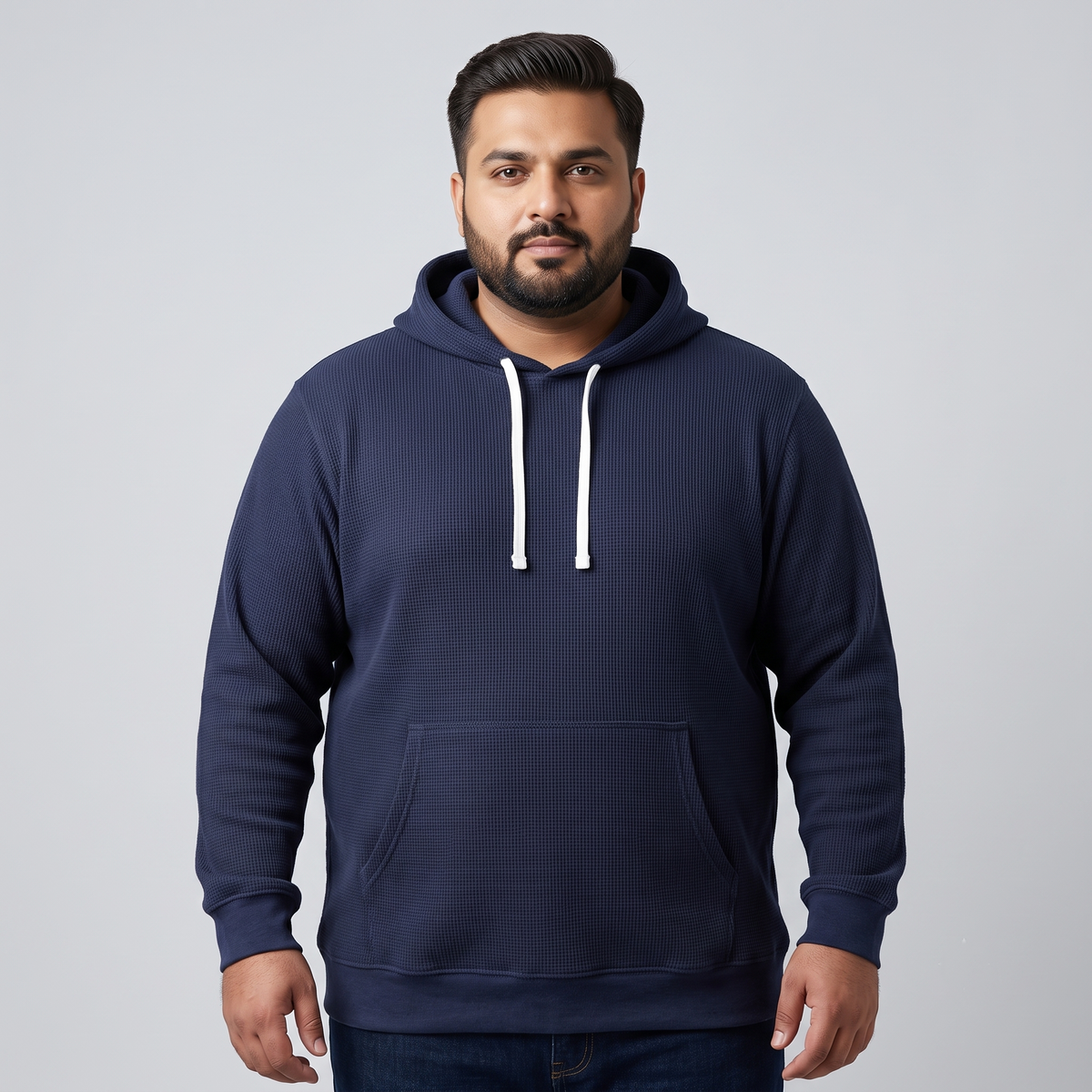 Navy Waffle-Knit Big & Tall Thermal Pullover Hoodie PSM-6111