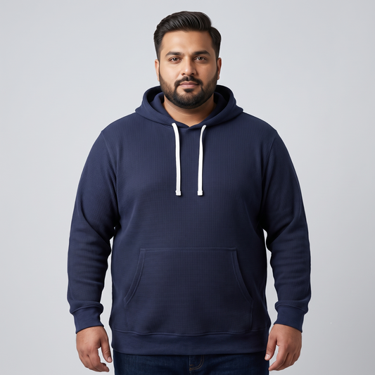 Navy Waffle-Knit Big & Tall Thermal Pullover Hoodie PSM-6111