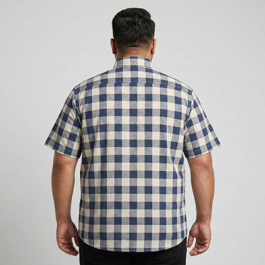 Navy White Buffalo Half Sleeve Casual Shirt PSM-11192