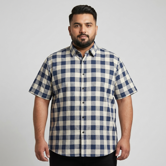Navy White Buffalo Half Sleeve Casual Shirt PSM-11192