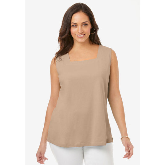 New Khaki Square Neck Tank PSW-7951