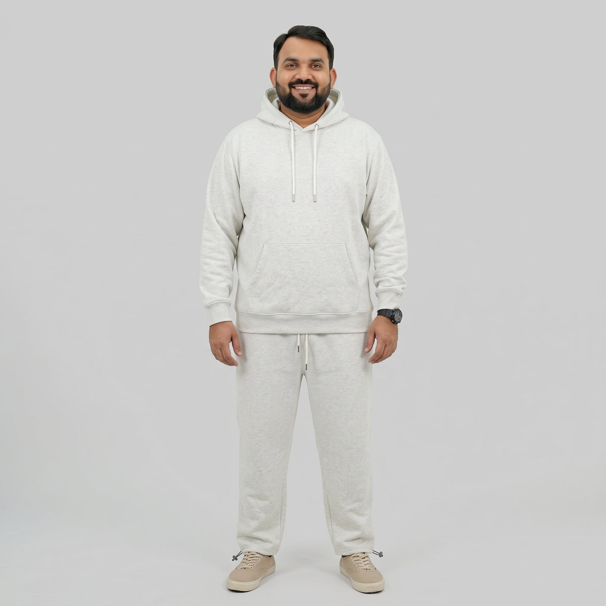 Oatmeal Fleece Co-ord Set for Men with Zip Pockets and Adjustable Bottom Opening