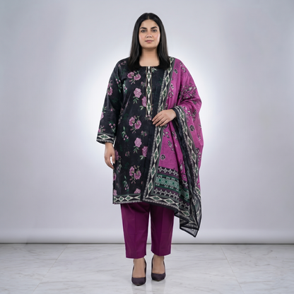 Obsidian Orchid 3-Piece Printed Lawn Suit PSW-11178