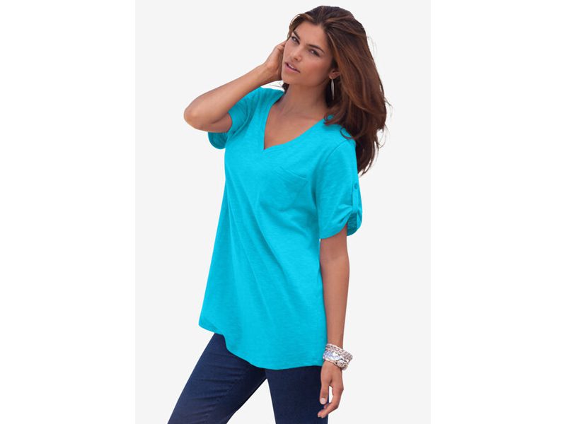 Ocean Blue V-Neck Boyfriend Slub Tunic PSW-6536