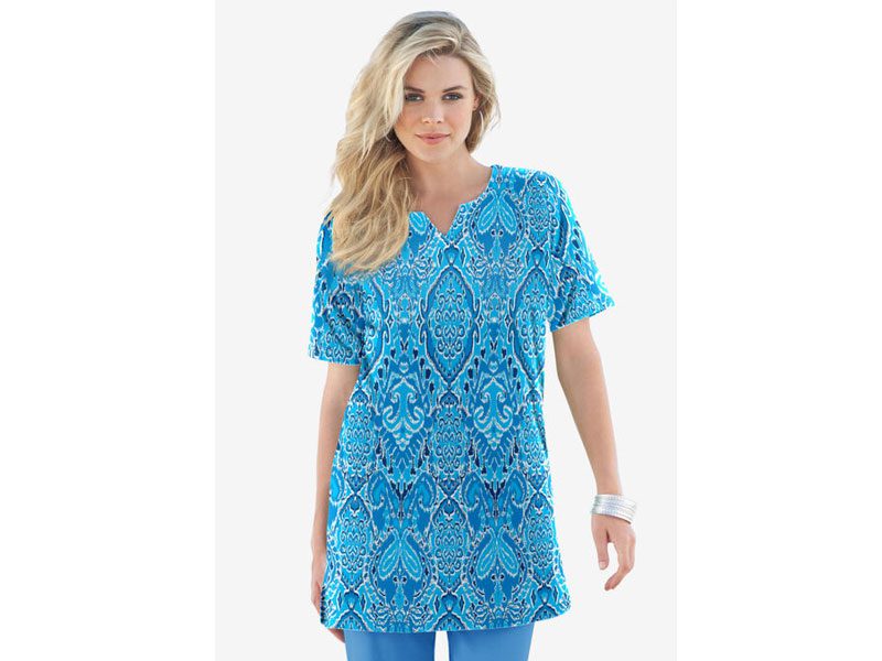 Ocean Bold Ikat Notch-Neck Soft Knit Tunic PSW-7069