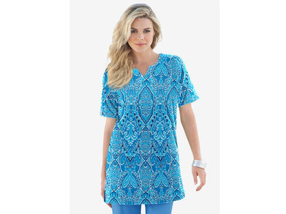 Ocean Bold Ikat Notch-Neck Soft Knit Tunic PSW-7069