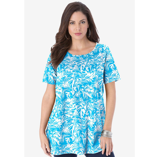 Ocean Graphic Leaves Swing Ultimate Tee with Keyhole Back PSW-8024