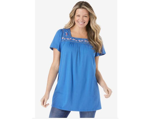 Ocean Sapphire Embroidered Women's Plus Size Tunic PSW-4868