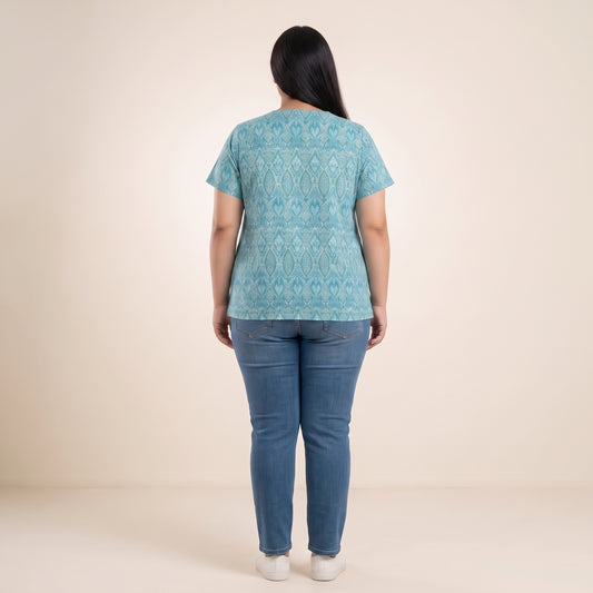 Ocean Bold Ikat Notch-Neck Tunic | Plus Size - PSW-7069