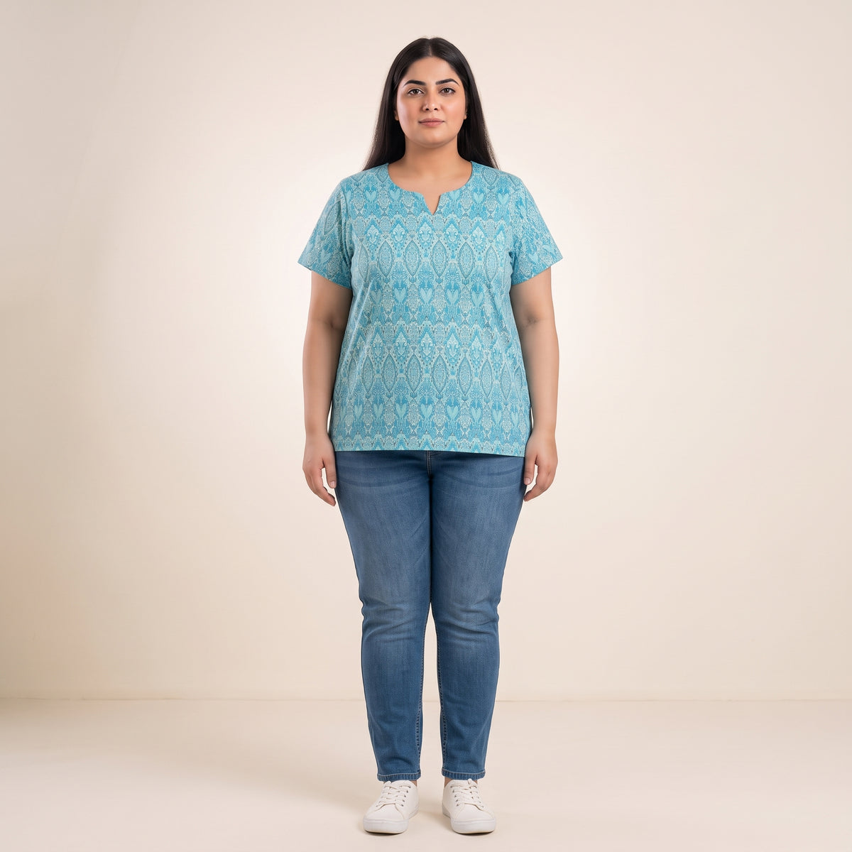 Ocean Bold Ikat Notch-Neck Tunic | Plus Size - PSW-7069