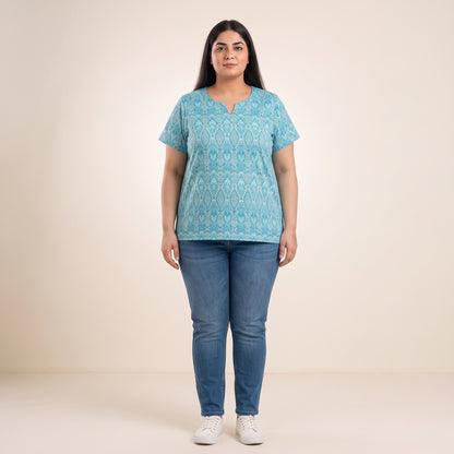 Ocean Bold Ikat Notch-Neck Tunic | Plus Size - PSW-7069