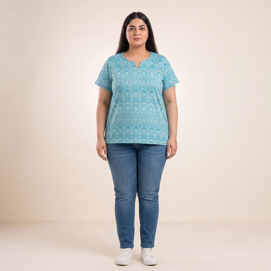 Ocean Bold Ikat Notch-Neck Tunic | Plus Size - PSW-7069