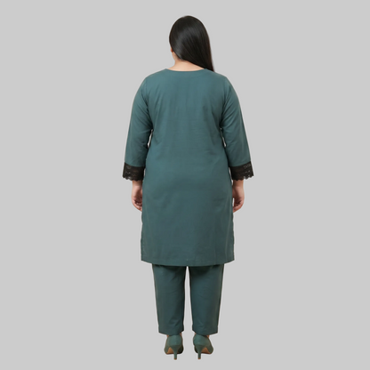 Ocean Teal cotton lawn lace trim co-ord set for women with elegant two-piece summer outfit
