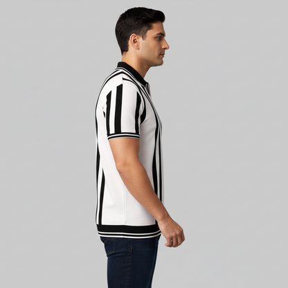 Off-White & Black Vertical Stripe Polo T-Shirt PSM-10668