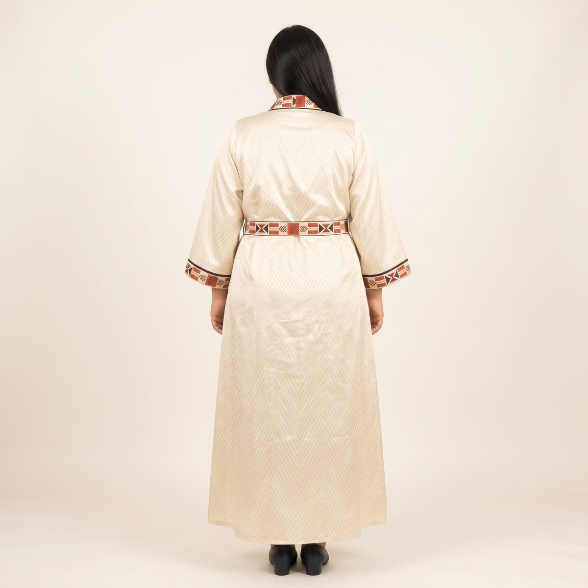 Off-White Trim Belted Silk Maxi Kaftan for Women