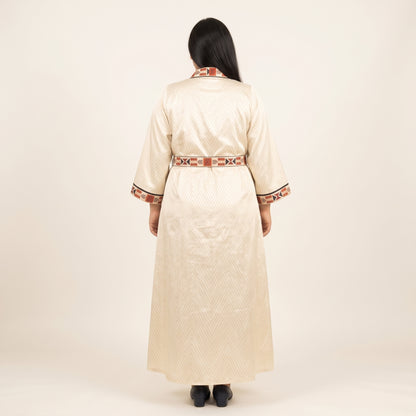 Off-White Trim Belted Silk Maxi Kaftan for Women