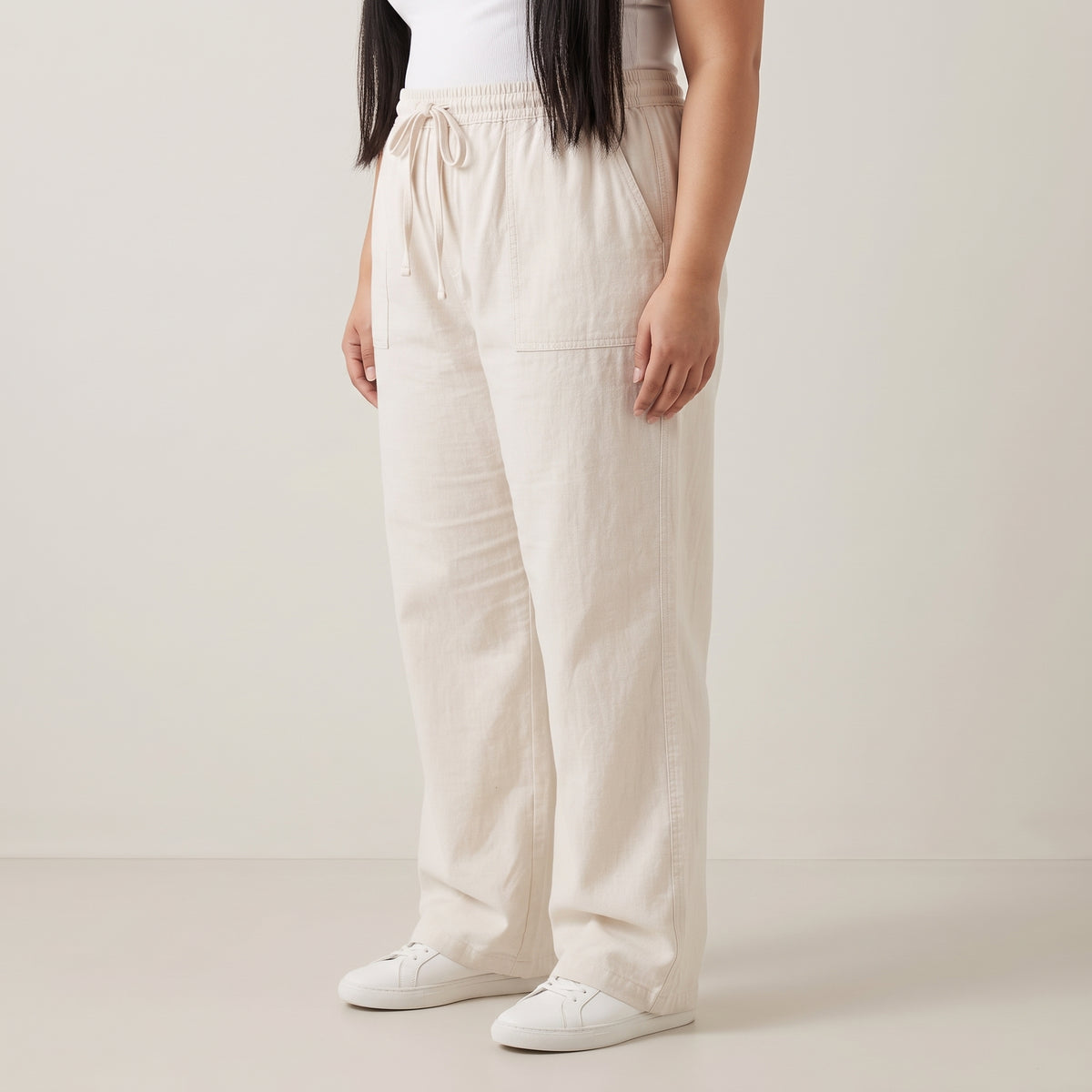 Off White Soft Twill Cotton Baggy Trousers for women with relaxed fit 