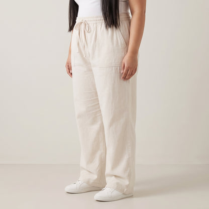Off White Soft Twill Cotton Baggy Trousers for women with relaxed fit 