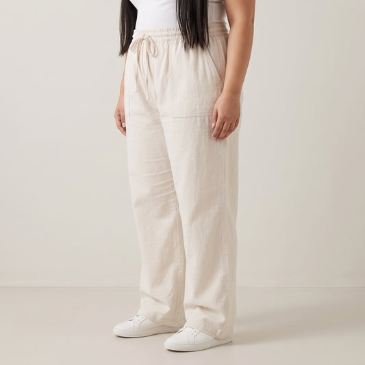 Off White Soft Twill Cotton Baggy Trousers for women with relaxed fit 