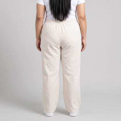 Off White Soft Twill Cotton Baggy Trousers for women with relaxed fit