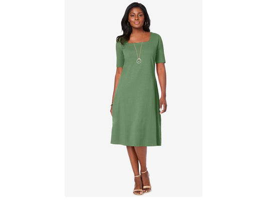 Olive Drab Square Neck Midi Dress PSW-6564