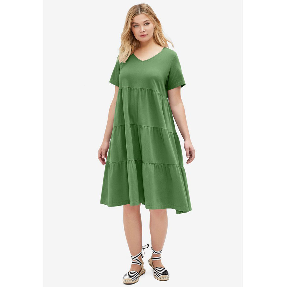 Olive Drab Tiered Knit Tee Dress PSW-8662