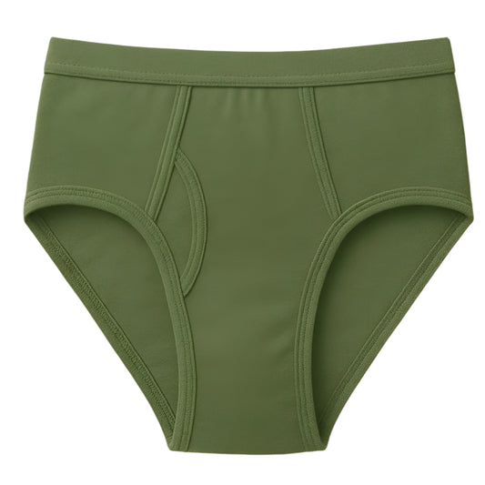 Olive green big size men’s cotton brief – full-rise with covered waistband and support panel

