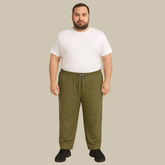 Olive Green Comfort Plus-Size Cotton Trousers PSM-8570