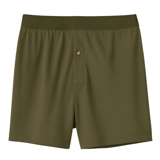Olive Green Cotton Boxer Shorts – Relaxed Fit, Button Fly, 100% Cotton

