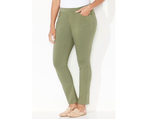 Olive Green French Terry Plus Size Women B Grade Jeans PSW-5132B