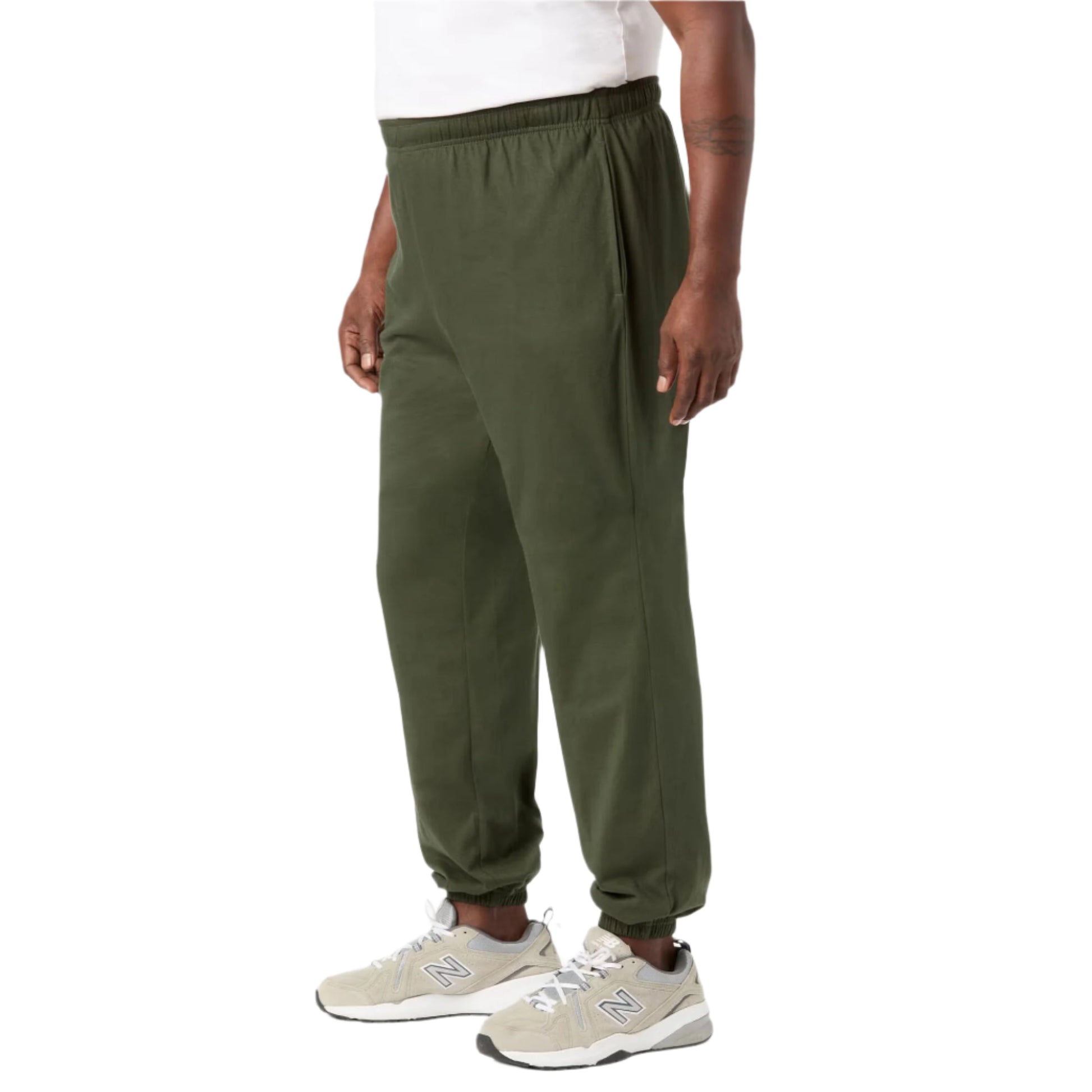 Olive green plus size sweatpants with elastic cuffs and waistband