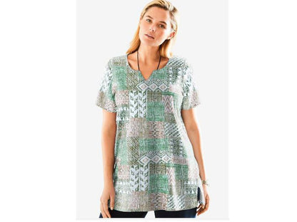 Olive Green Print Patchwork Knit Tunic PSW-4656