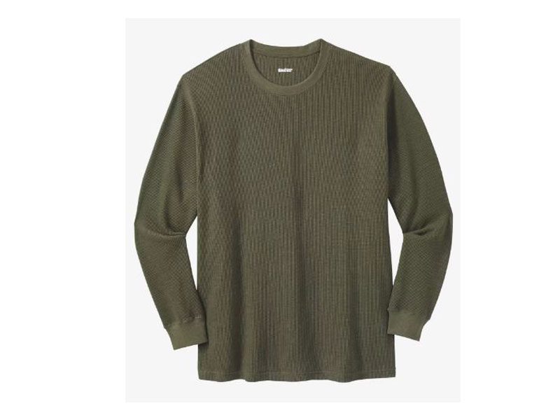 Olive Green Waffle Knit Crewneck Thermal T-Shirt PSM-5065