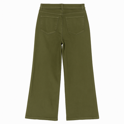 Olive Green Denim Mid Rise Wide Leg Jeans PSW-8782