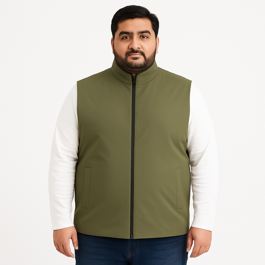 Olive Plus-Size Sleeveless Puffer Jacket PSM-10004