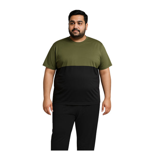Olive Green Black Block Polyester Plus Size Sportswear Tracksuit  PSM-7855