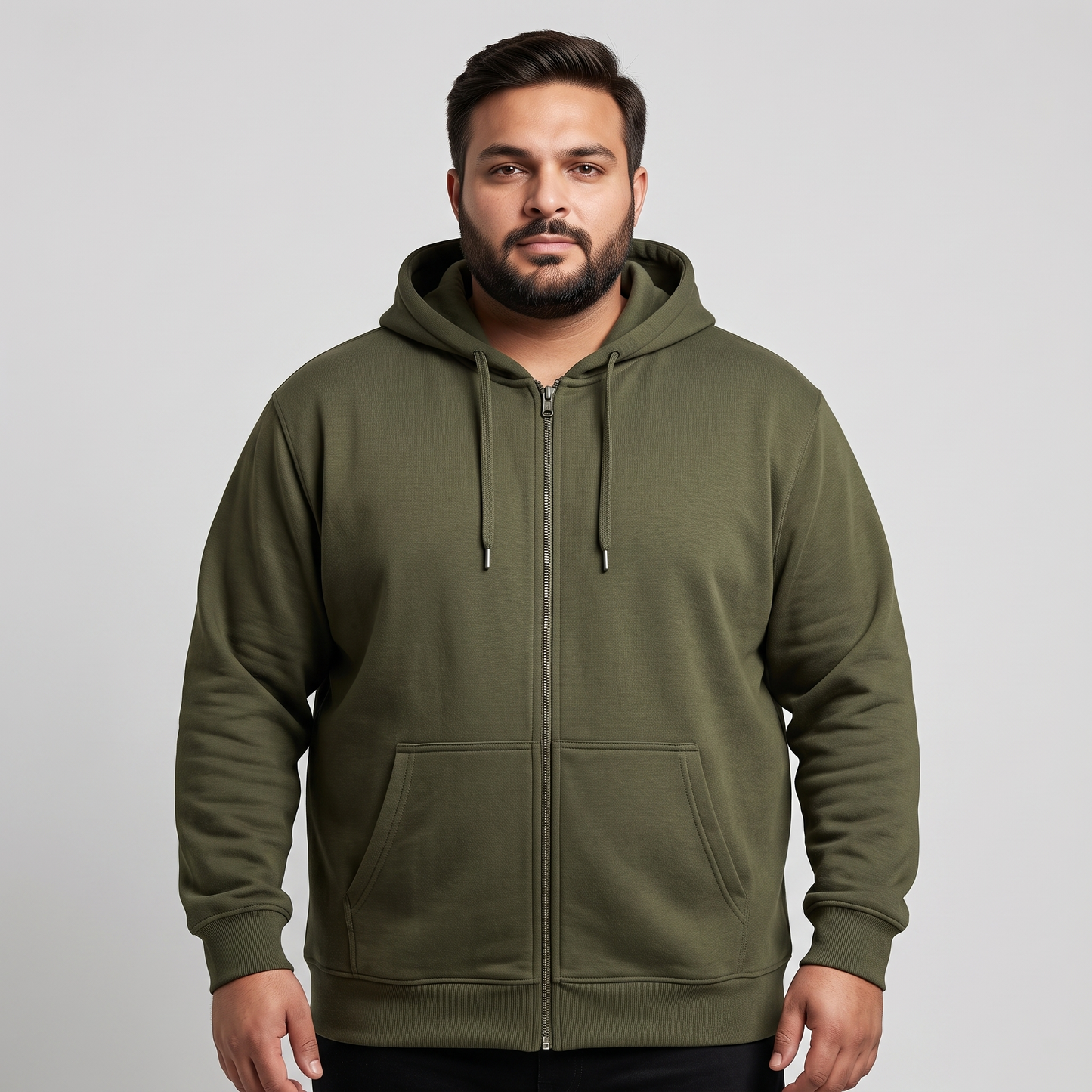Olive Green Classic Full-Zip Fleece Hoodie PSM-10459