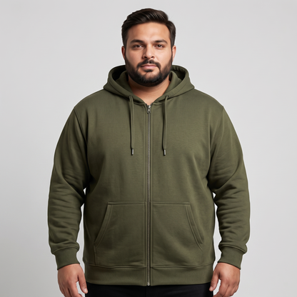 Olive Green Classic Full-Zip Fleece Hoodie PSM-10459
