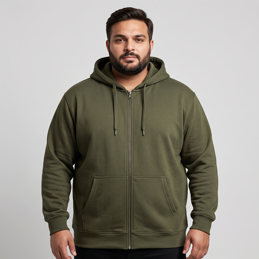 Olive Green Classic Full-Zip Fleece Hoodie PSM-10459