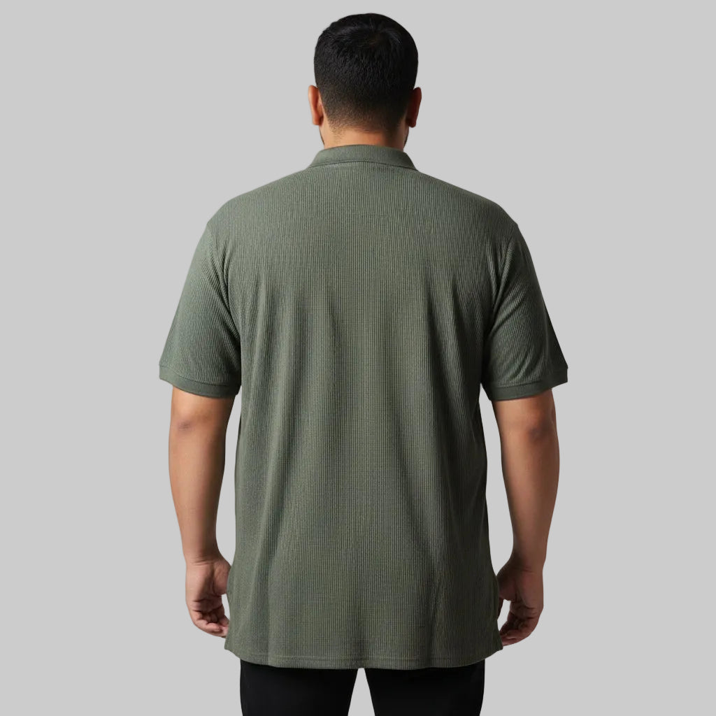 Olive green drop needle plus size polo shirt front view 