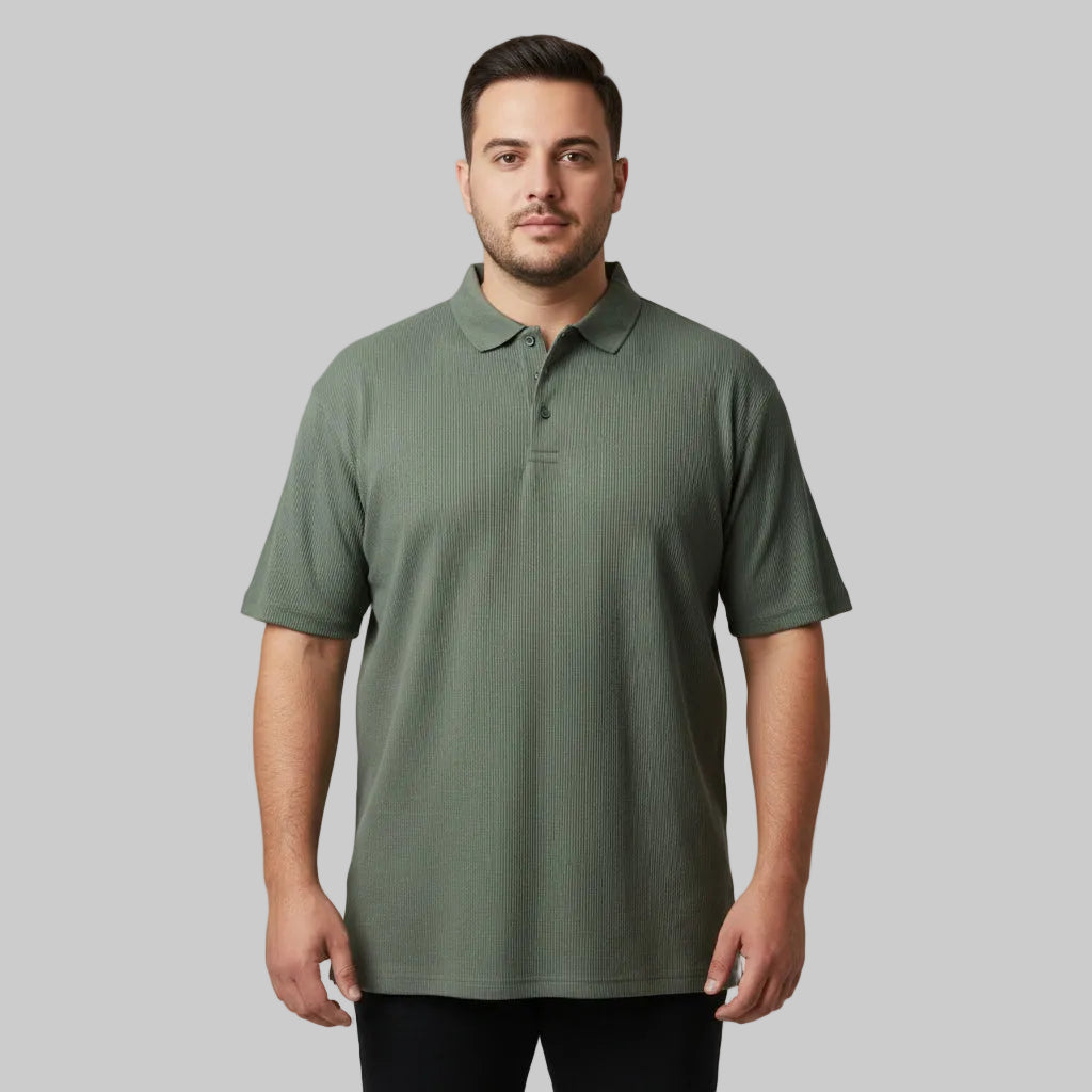 Olive green drop needle plus size polo shirt front view