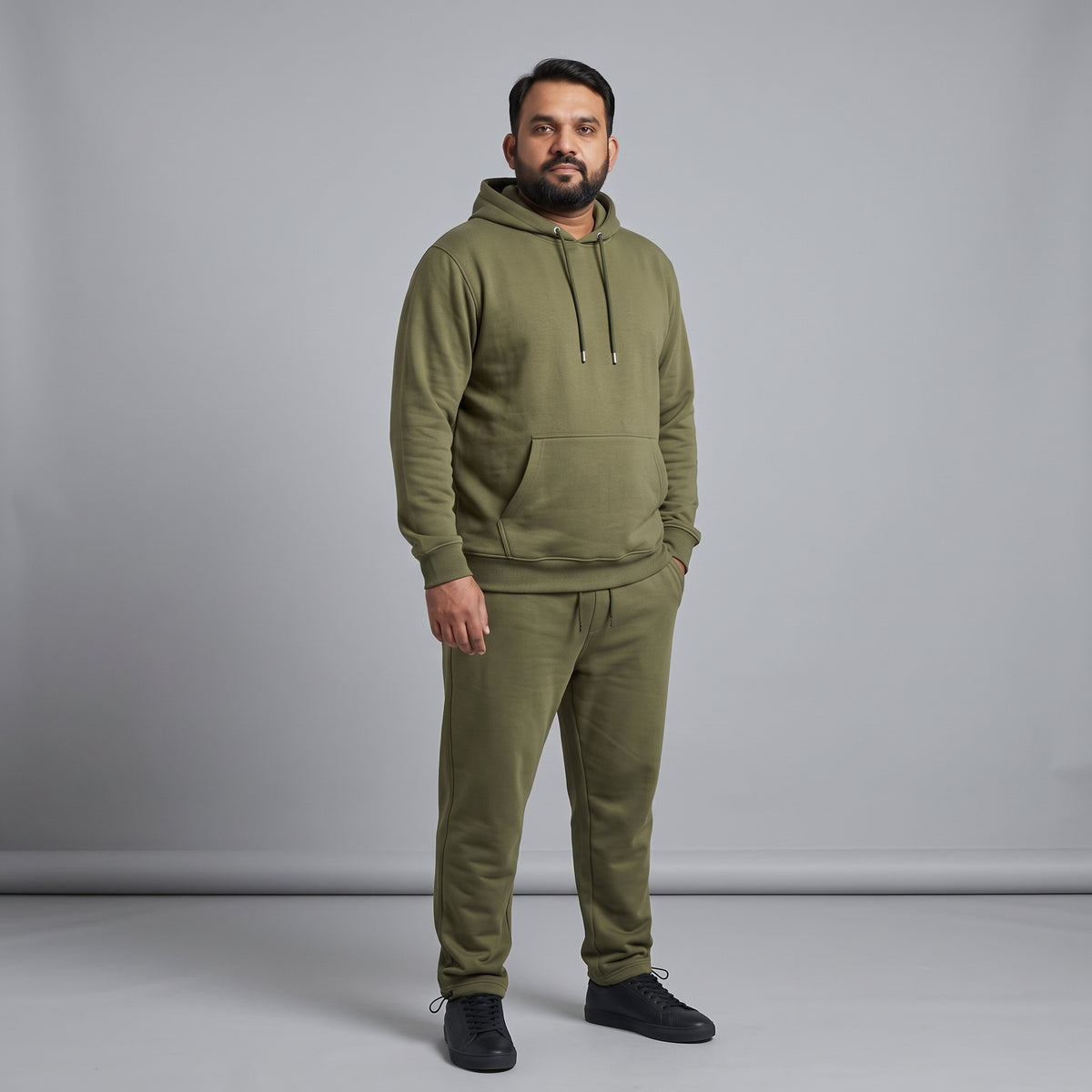 Olive Green Fleece Co-ord Set for Men with Adjustable Bottom Opening and Zip Pockets
