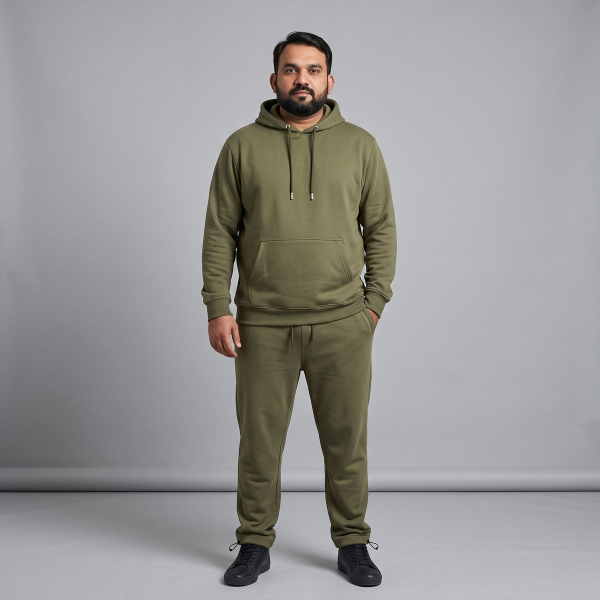 Olive Green Fleece Co-ord Set for Men with Adjustable Bottom Opening and Zip Pockets