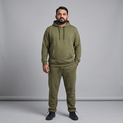 Olive Green Fleece Co-ord Set for Men with Adjustable Bottom Opening and Zip Pockets